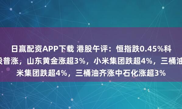 日赢配资APP下载 港股午评:恒指跌0.45%科指跌0.98%!黄金股普涨,山东黄金涨超3%,小米集团跌超4%,三桶油齐涨中石化涨超3%